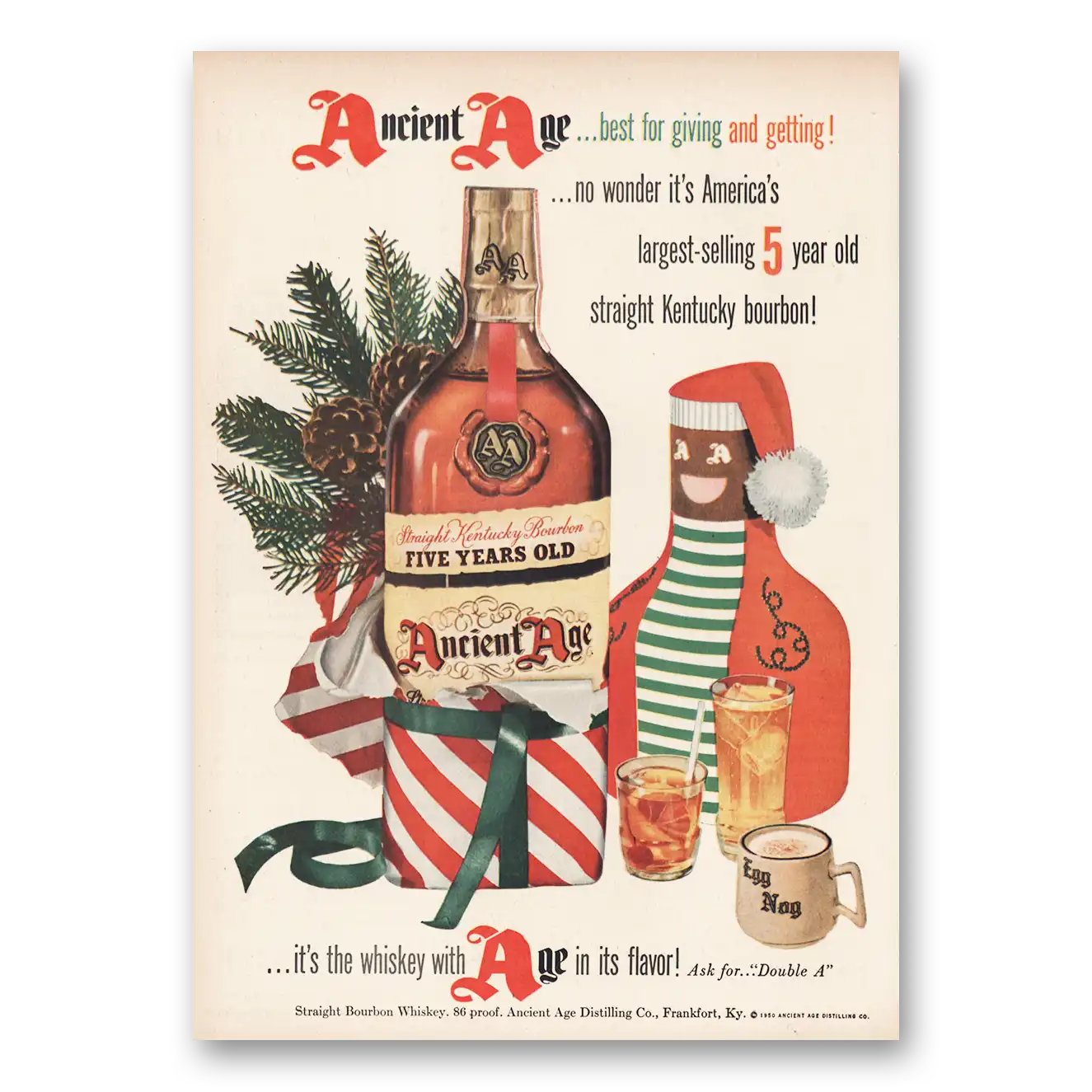1950 Ancient Age Whiskey Best for Giving Getting Christmas Vintage Magazine Print Ad