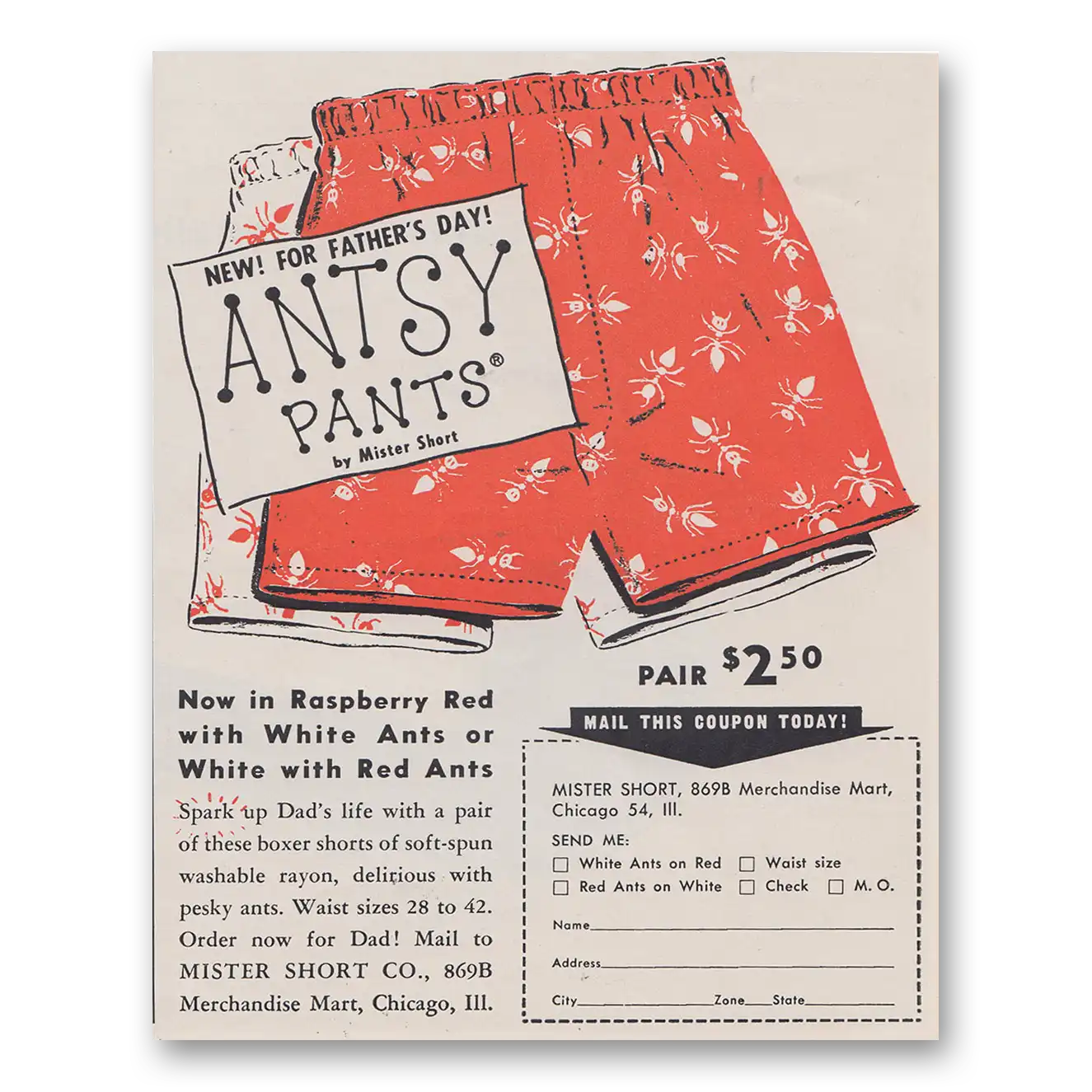 1950 Mister Short Antsy Pants Antsy Pants Vintage Magazine Print Ad