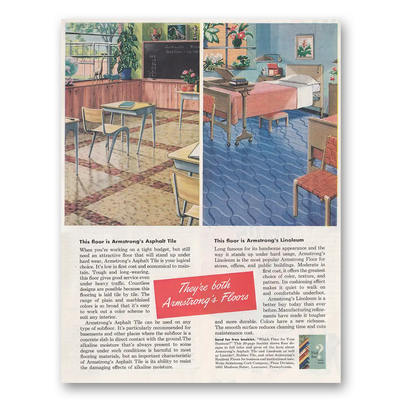 1950 Armstrong Linoleum Floors Asphalt Tile Linoleum Vintage Magazine Print Ad