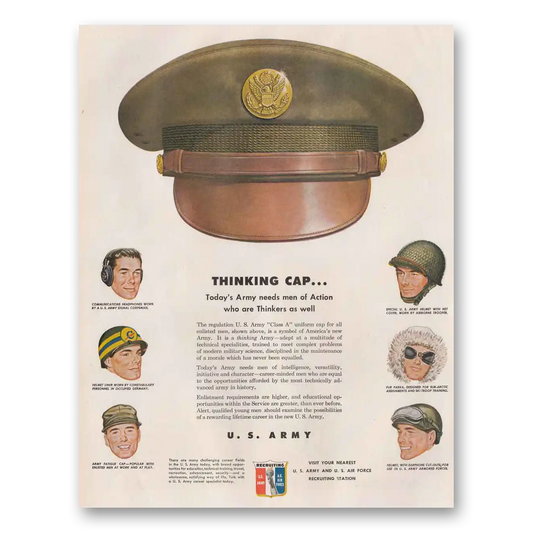 1950 US Army Thinking Cap Todays Army Vintage Magazine Print Ad