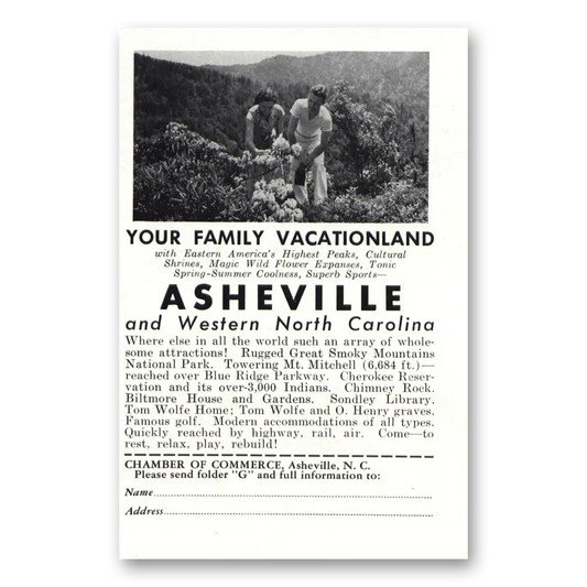 1950 Asheville North Carolina Family Vacationland Vintage Magazine Print Ad