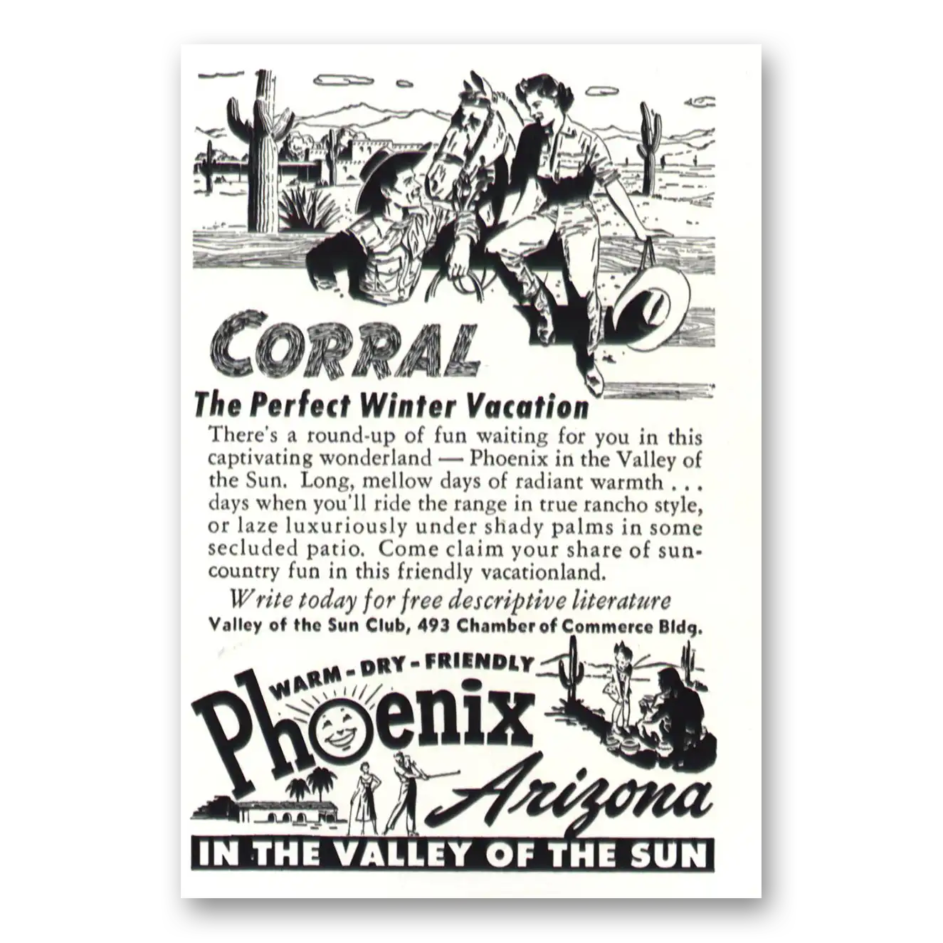 1950 Phoenix Arizona Corral Vintage Magazine Print Ad