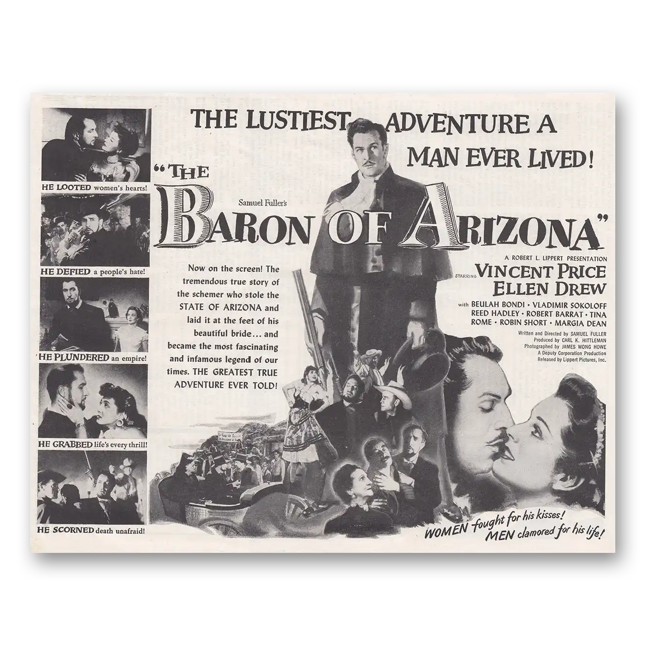 1950 Baron of Arizona Promo Vincent Price and Ellen Drew Vintage Magazine Print Ad