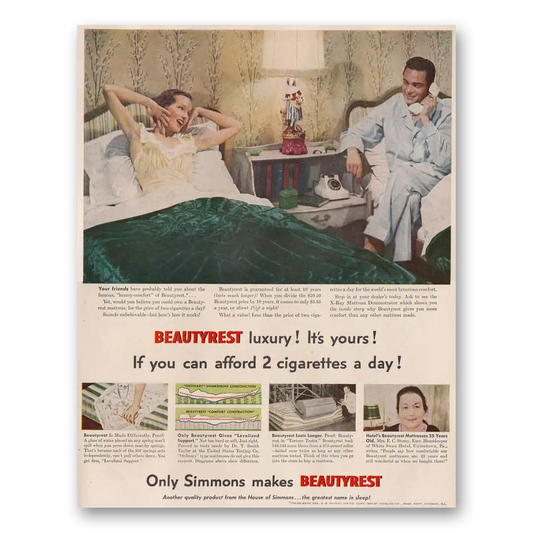 1950 Beautyrest Mattress Afford 2 Cigarettes a Day Vintage Magazine Print Ad