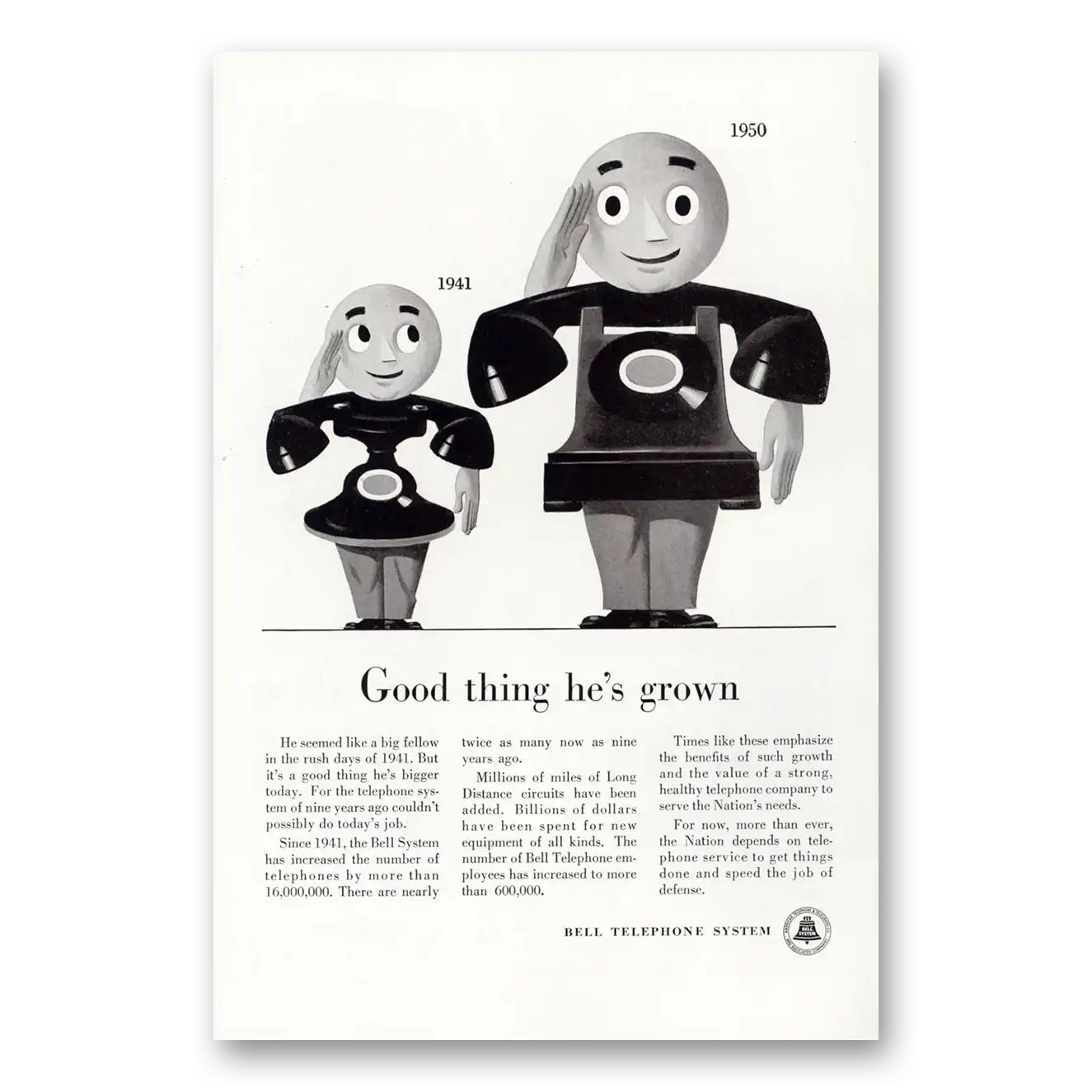 1950 Bell Telephone Good Thing He's Grown Vintage Magazine Print Ad