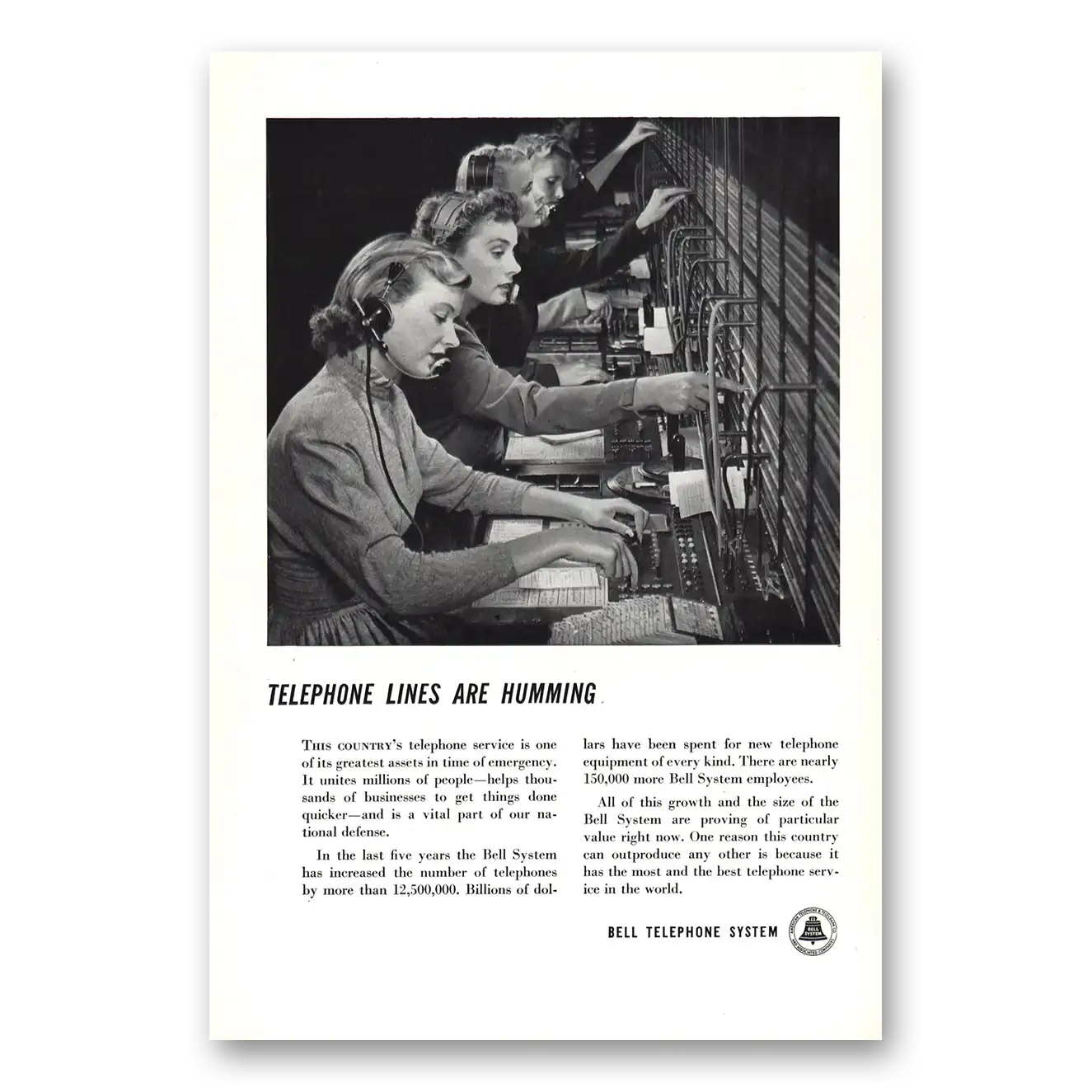 1950 Bell Telephone Telephone Lines are Humming Vintage Magazine Print Ad