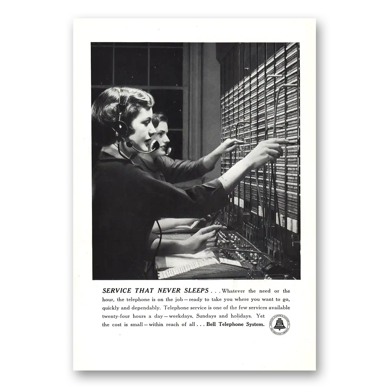 1950 Bell Telephone Service That Never Sleeps Vintage Magazine Print Ad