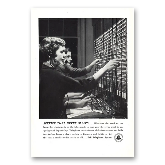 1950 Bell Telephone Service That Never Sleeps Vintage Magazine Print Ad