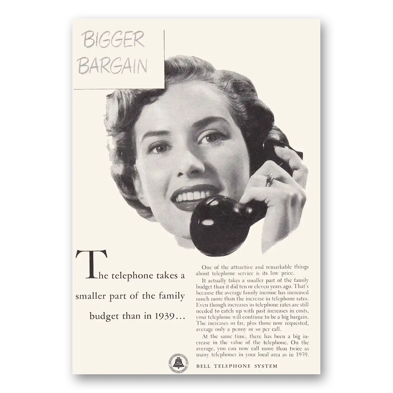 1950 Bell Telephone Family Budget Vintage Magazine Print Ad