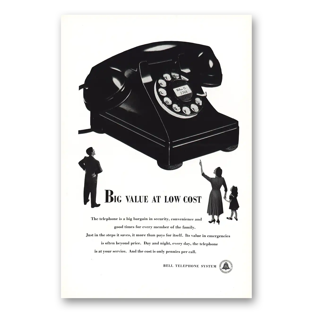 1950 Bell Telephone Big Value at Low Cost Vintage Magazine Print Ad