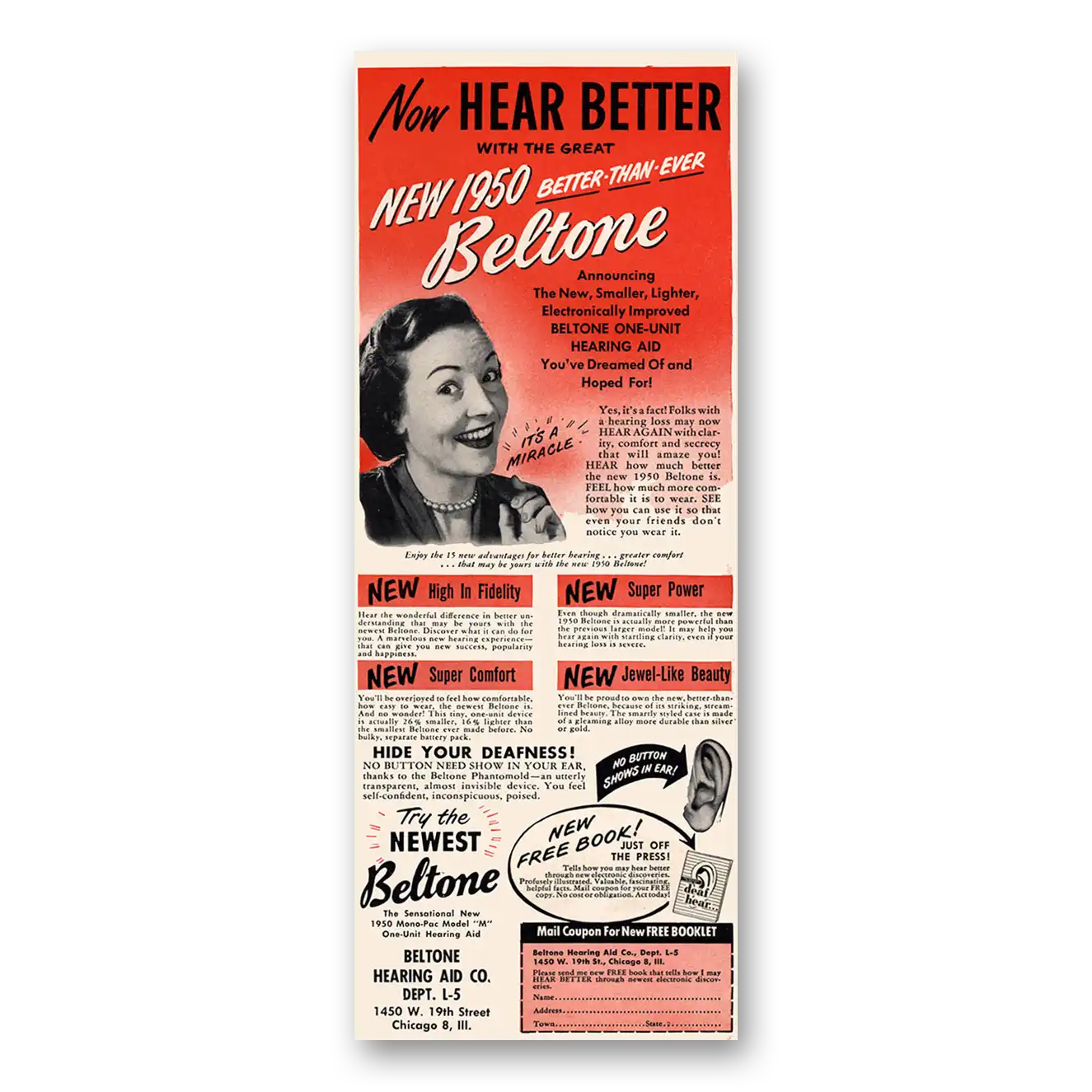 1950 Beltone Hearing Aid Better Than Ever Vintage Magazine Print Ad