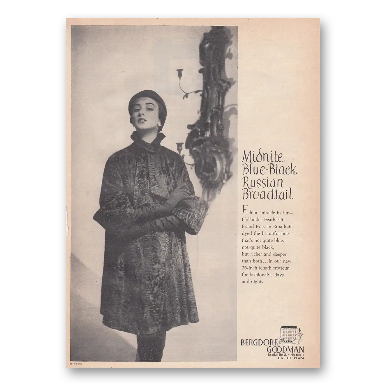 1950 Bergdorf Goodman Midnite Blue Black Russian Broadtail Vintage Magazine Print Ad