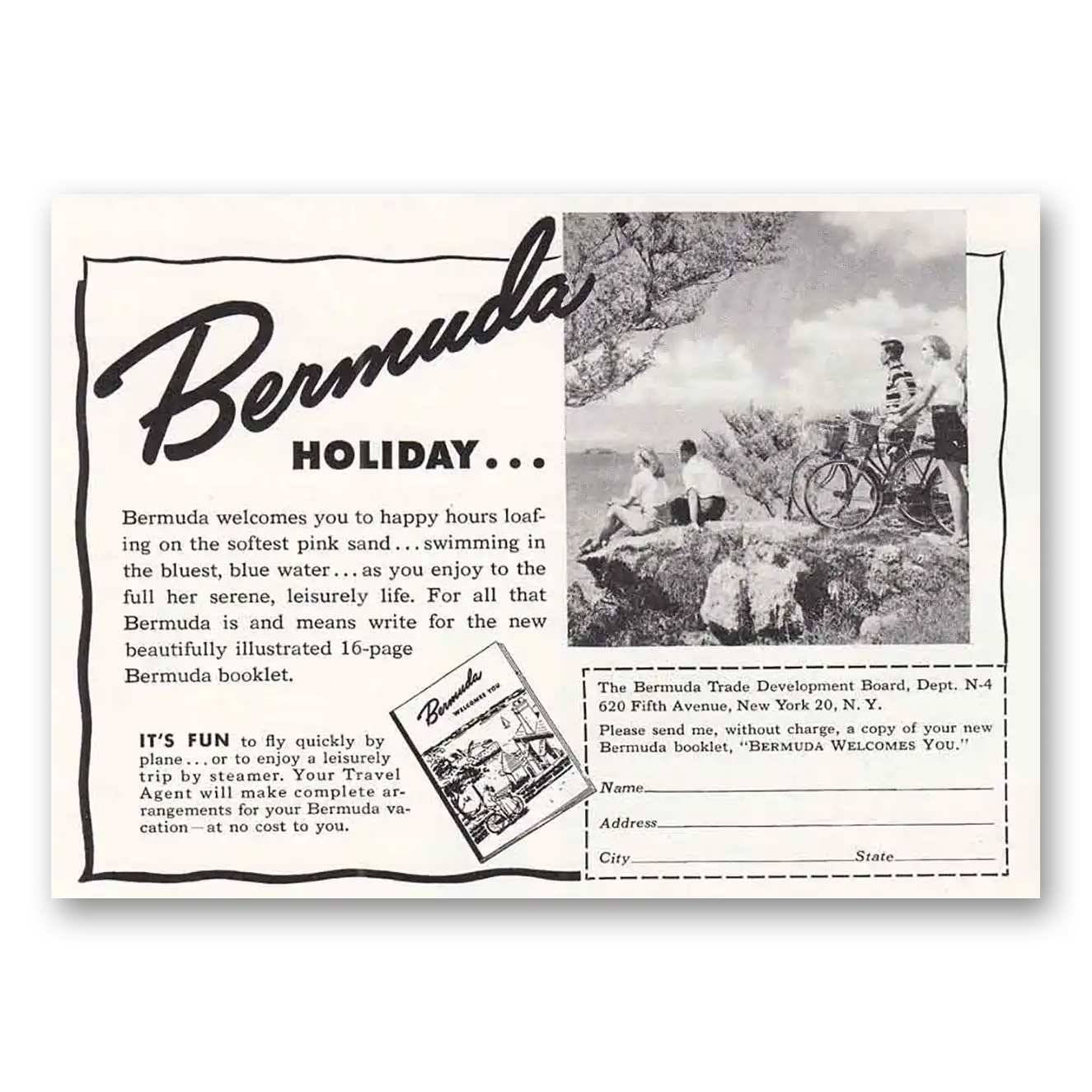 1950 Bermuda Holiday Bikes Vintage Magazine Print Ad