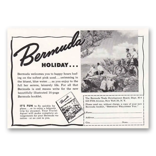 1950 Bermuda Holiday Bikes Vintage Magazine Print Ad