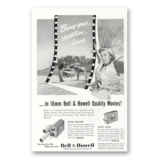 1950 Bell & Howell Movie Camera Bring Your Vacation Home Vintage Magazine Print Ad