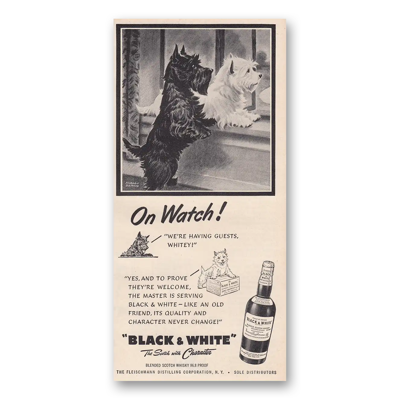 1950 Black and White Scotch Oh Watch We're Having Guests Vintage Magazine Print Ad