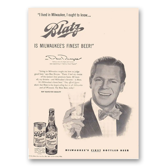 1950 Blatz Beer I Lived in Milwaukee Dan Duryea Vintage Magazine Print Ad