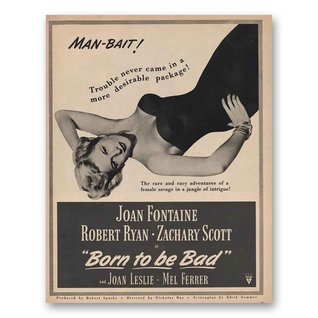 1950 Born To Be Bad Movie Promo Joan Fontaine Robert Ryan and Zachary Scott Vintage Magazine Print Ad