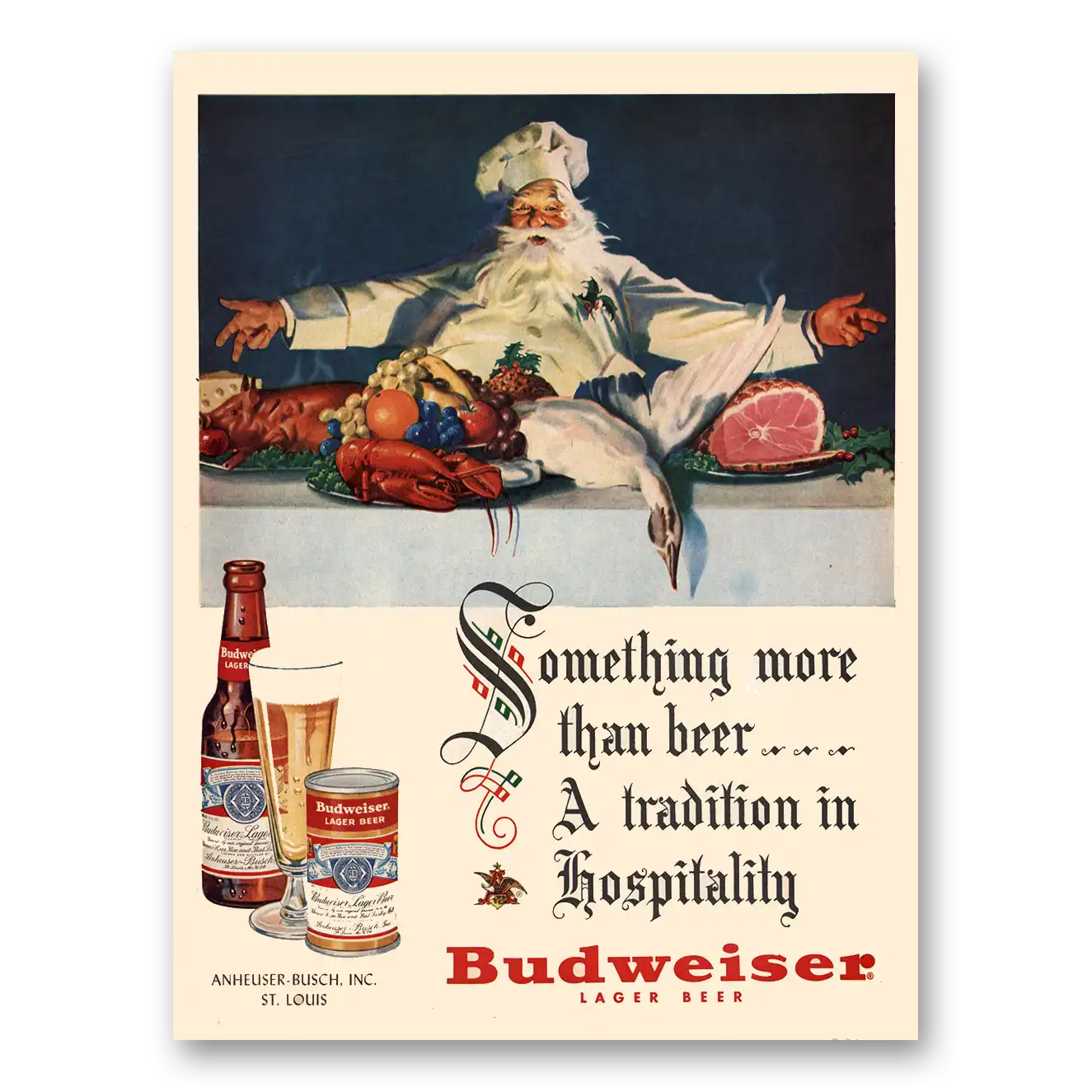 1950 Budweiser Beer Something More Than Beer Chef Vintage Magazine Print Ad