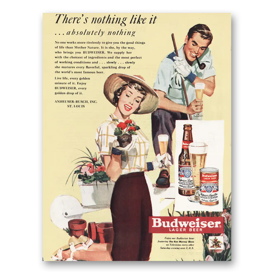 1950 Budweiser Beer Good Things of Life Mother Nature Vintage Magazine Print Ad