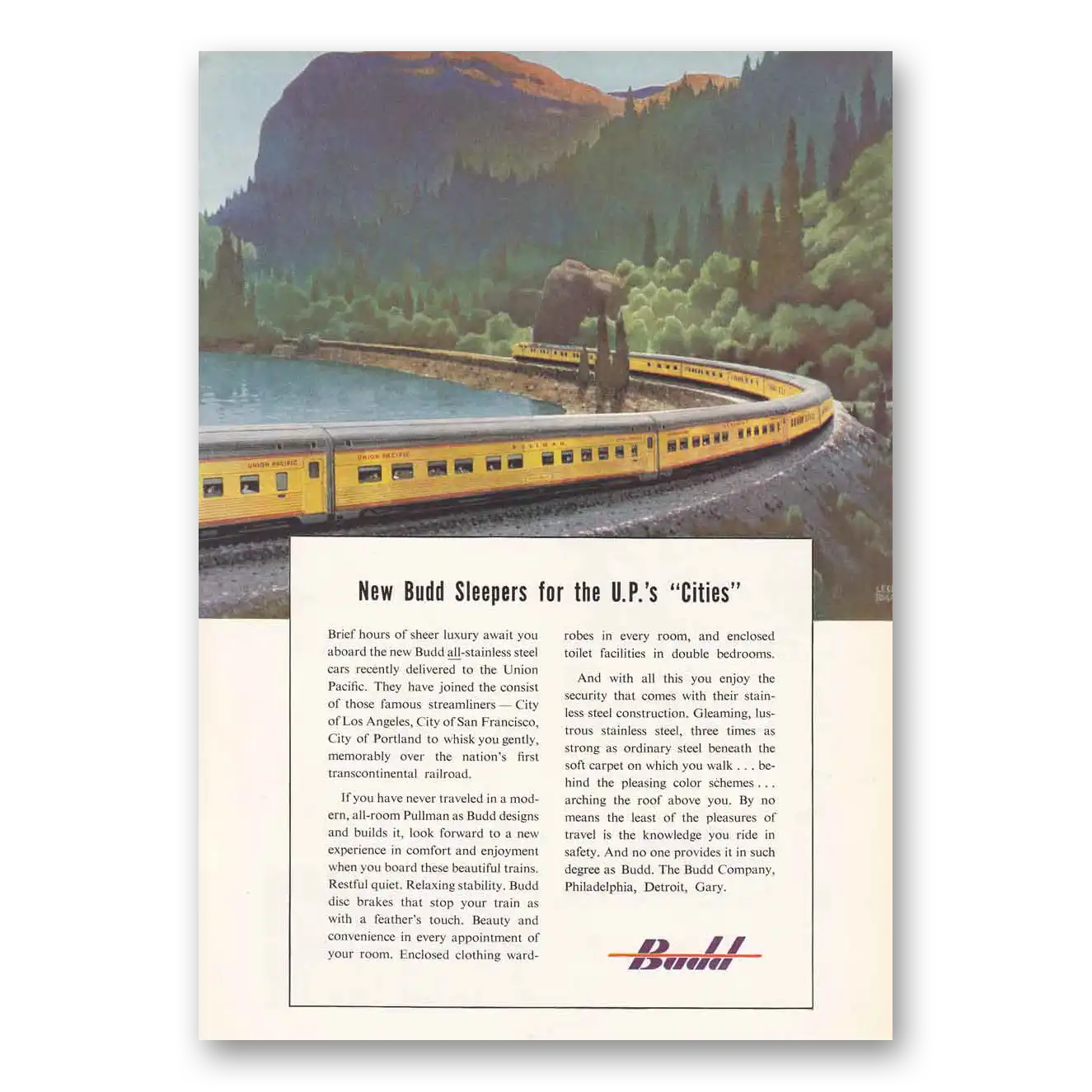 1950 Budd Budd Sleepers for the UPs Cities Vintage Magazine Print Ad