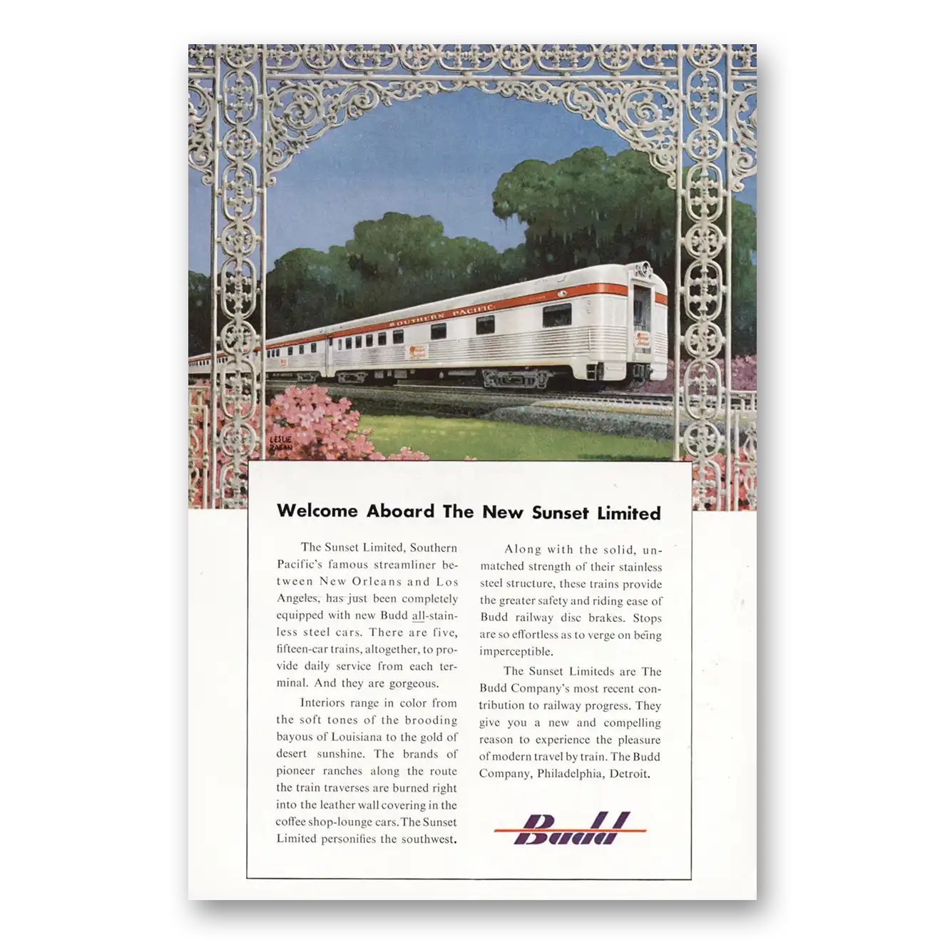 1950 Budd Welcome Aboard the New Sunset Limited Vintage Magazine Print Ad