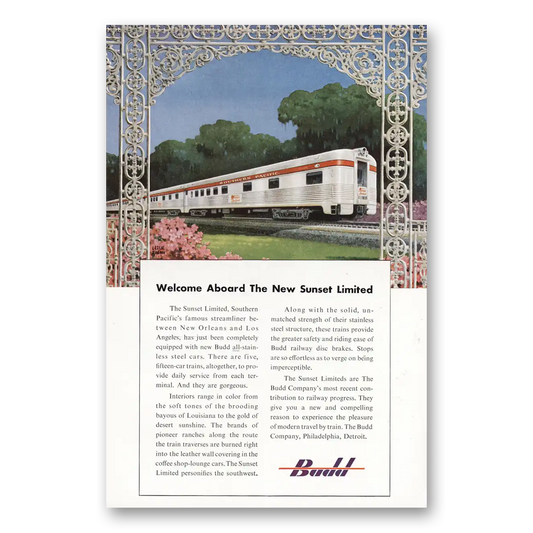 1950 Budd Welcome Aboard the New Sunset Limited Vintage Magazine Print Ad