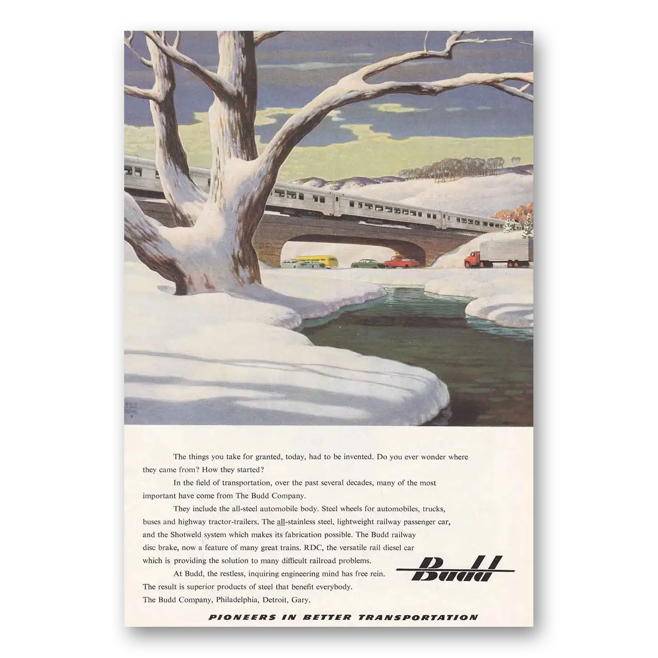 1950 Budd Things You Take For Granted Snow Vintage Magazine Print Ad