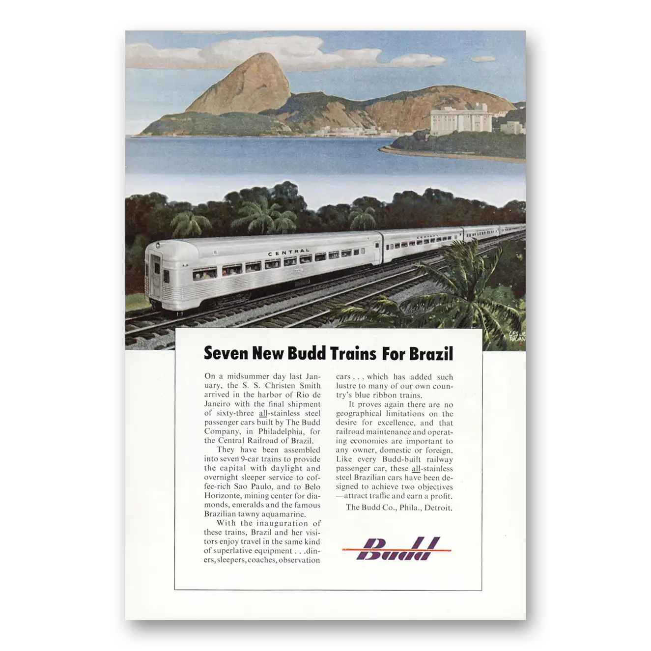 1950 Budd Seven New Budd Trains for Brazil Vintage Magazine Print Ad