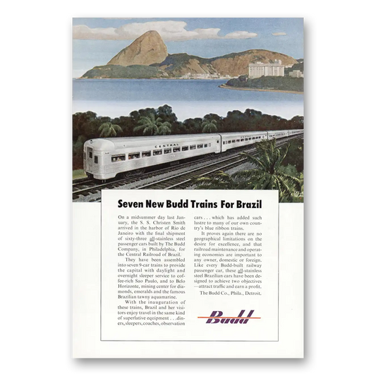 1950 Budd Seven New Budd Trains for Brazil Vintage Magazine Print Ad