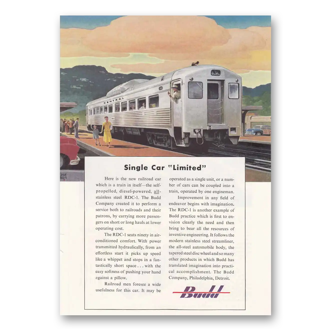 1950 Budd Single Car Limited Vintage Magazine Print Ad