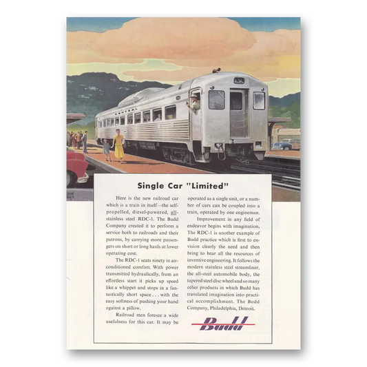 1950 Budd Single Car Limited Vintage Magazine Print Ad