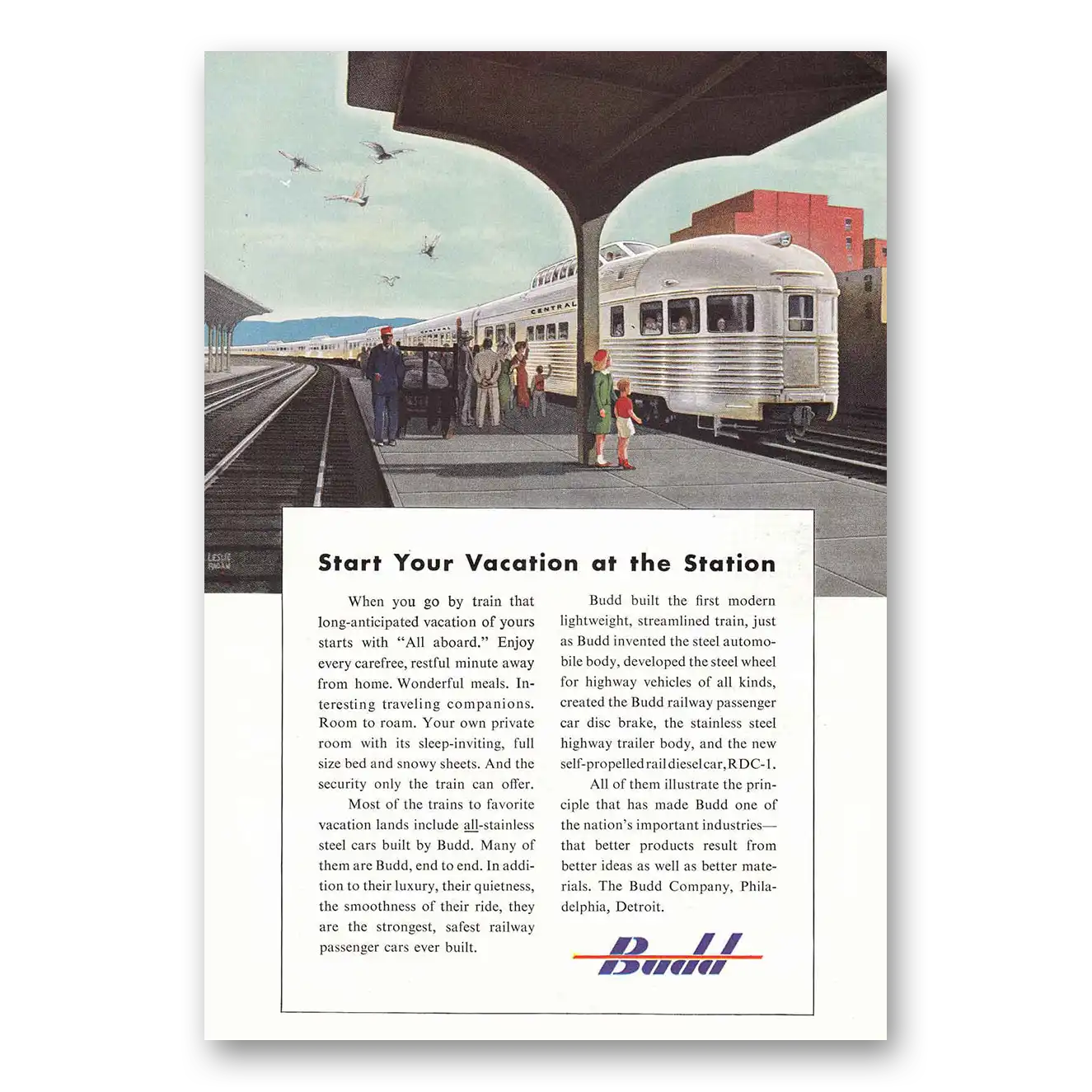 1950 Budd Start Your Vacation at the Station Vintage Magazine Print Ad