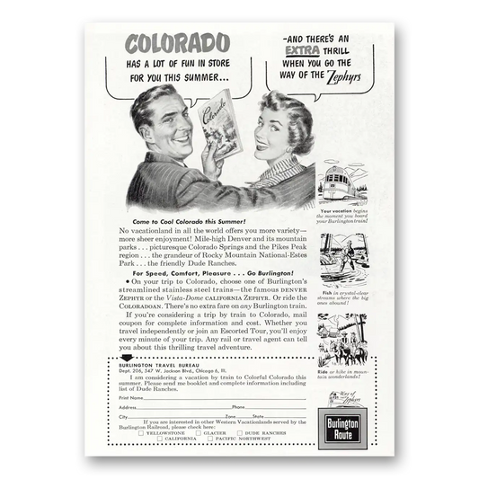 1950 Burlington Route Colorado Has a Lot of Fun In Store Vintage Magazine Print Ad