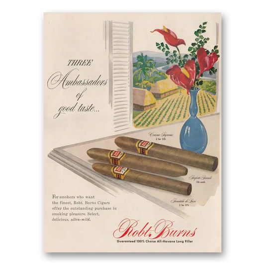 1950 Robt Burns Cigars Three Ambassadors of Good Taste Vintage Magazine Print Ad