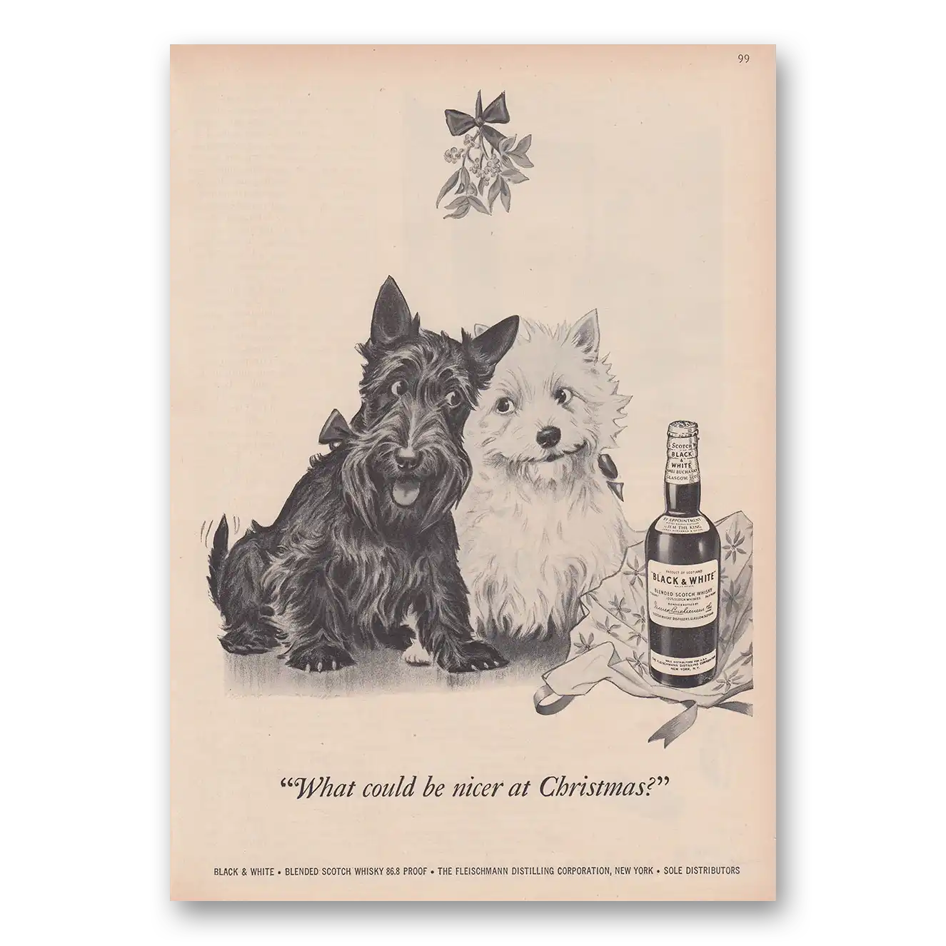 1950 Black and White Scotch Nicer at Christmas Vintage Magazine Print Ad