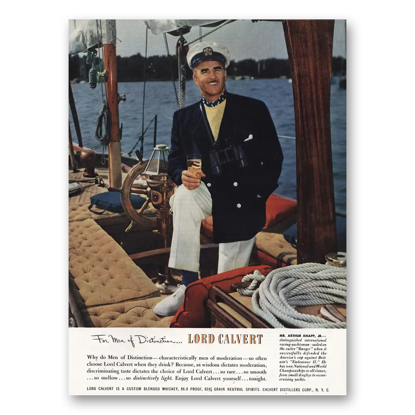 1950 Lord Calvert Whiskey Arthur Knapp Jr Yachtsman Vintage Magazine Print Ad