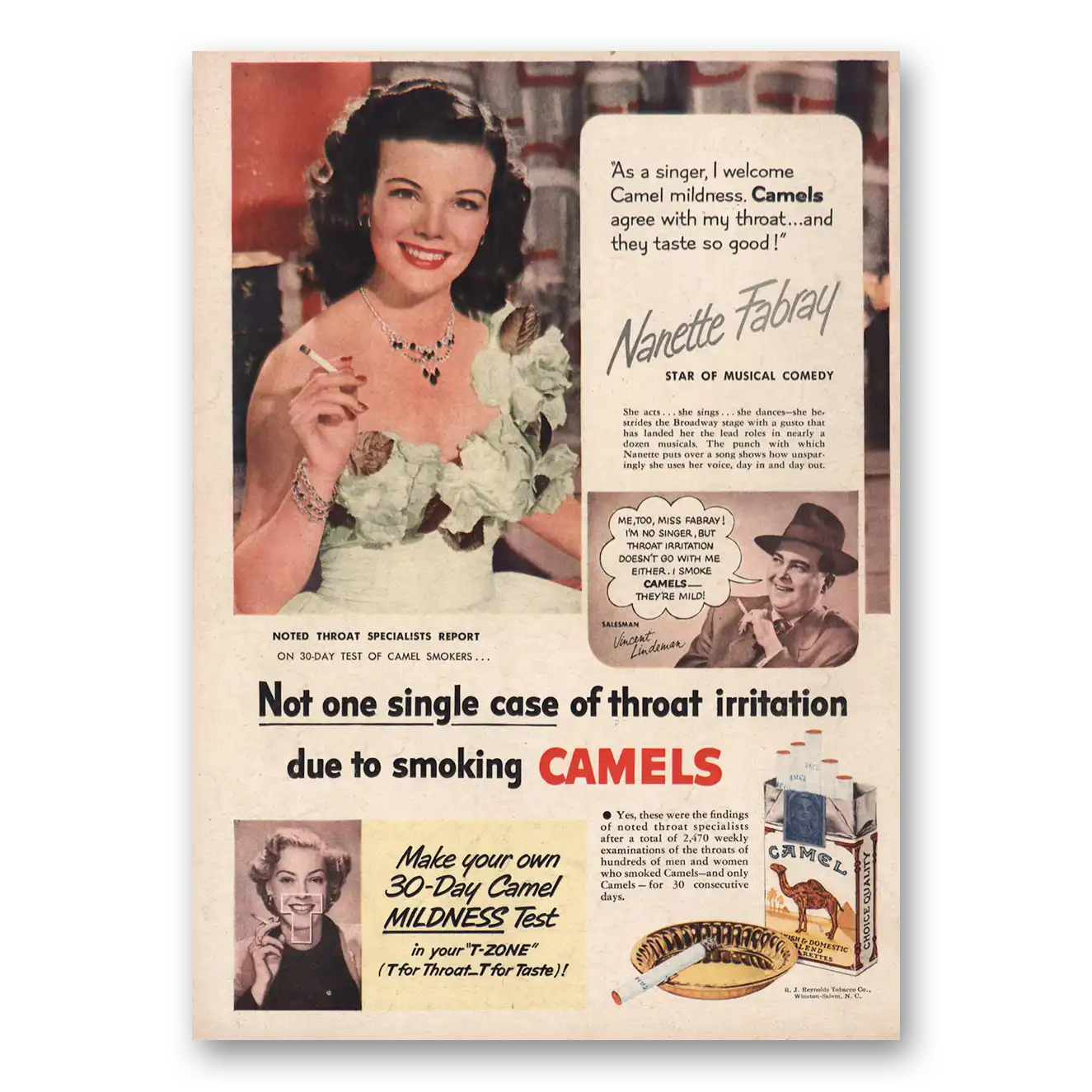 1950 Camel Cigarettes Nanette Fabray Vintage Magazine Print Ad