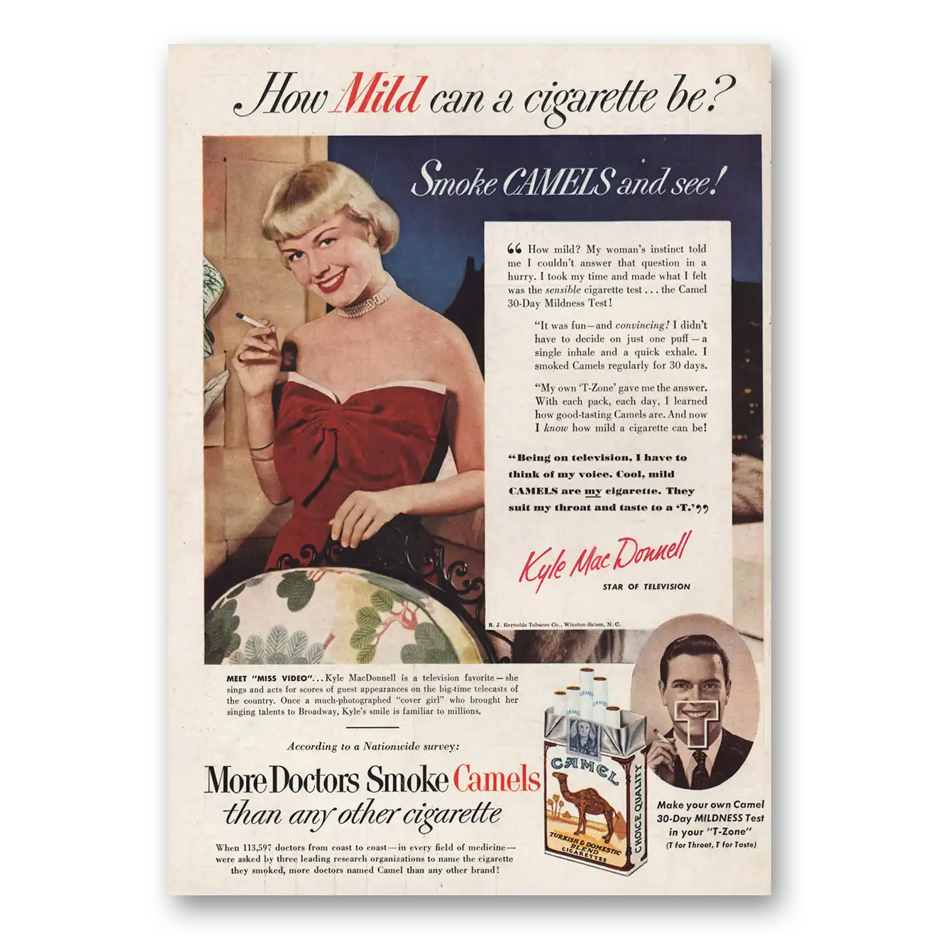 1950 Camel Cigarettes Kyle Mac Donnell Vintage Magazine Print Ad