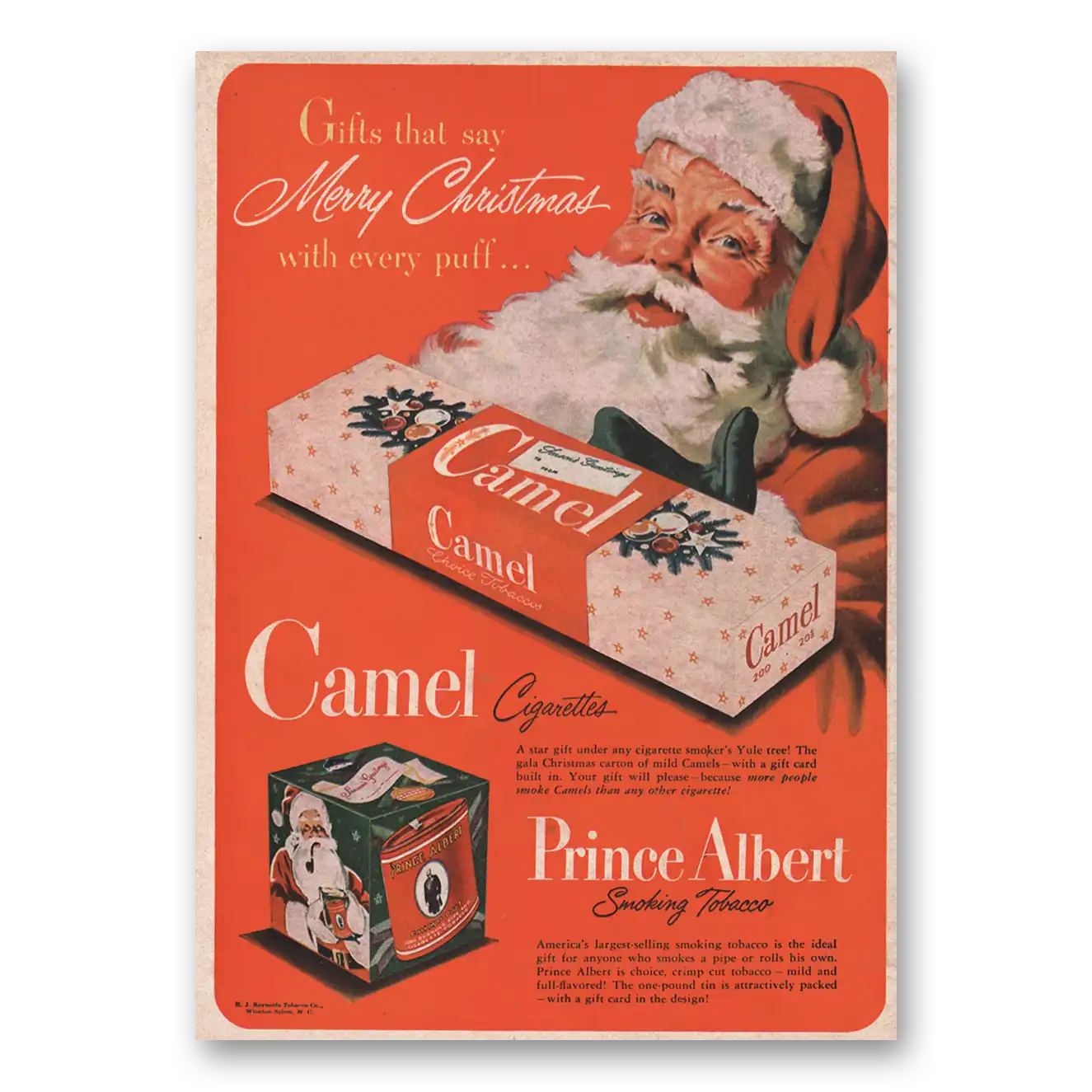 1950 Camel Cigarettes Merry Christmas With Every Puff Vintage Magazine Print Ad