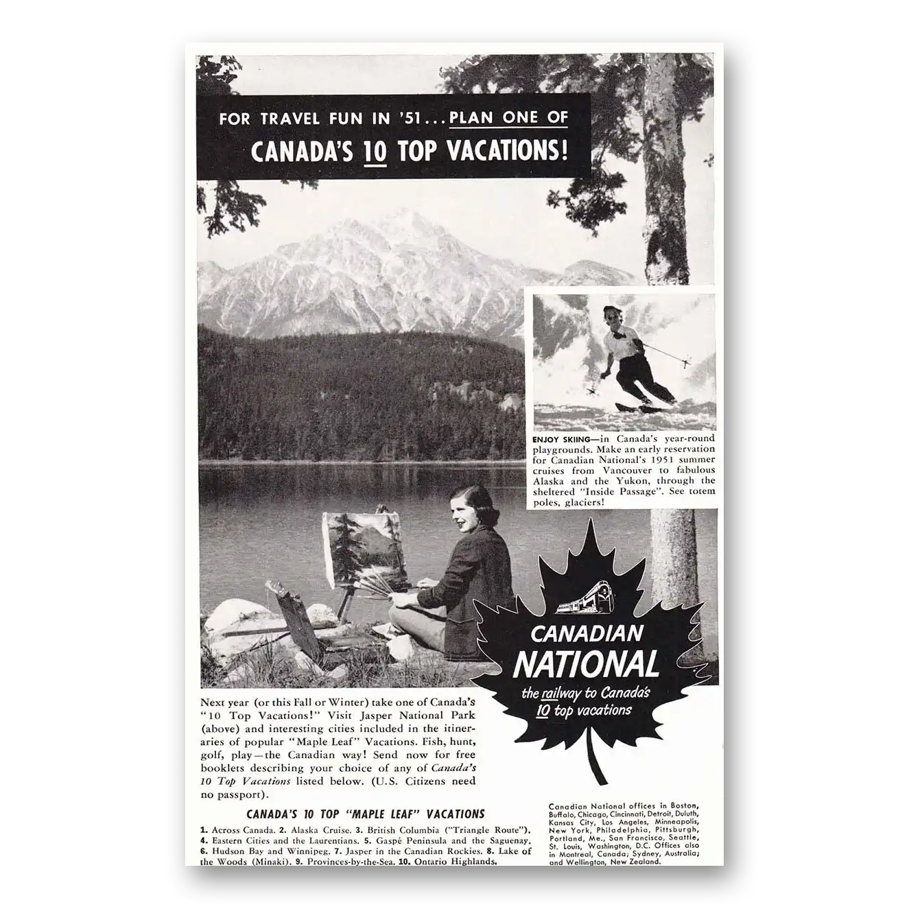 1950 Canadian National Railways Canadas 10 Top Vacations Vintage Magazine Print Ad