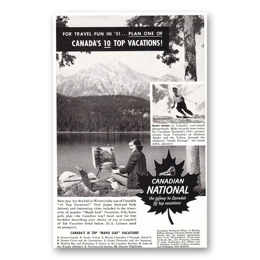 1950 Canadian National Railways Canadas 10 Top Vacations Vintage Magazine Print Ad