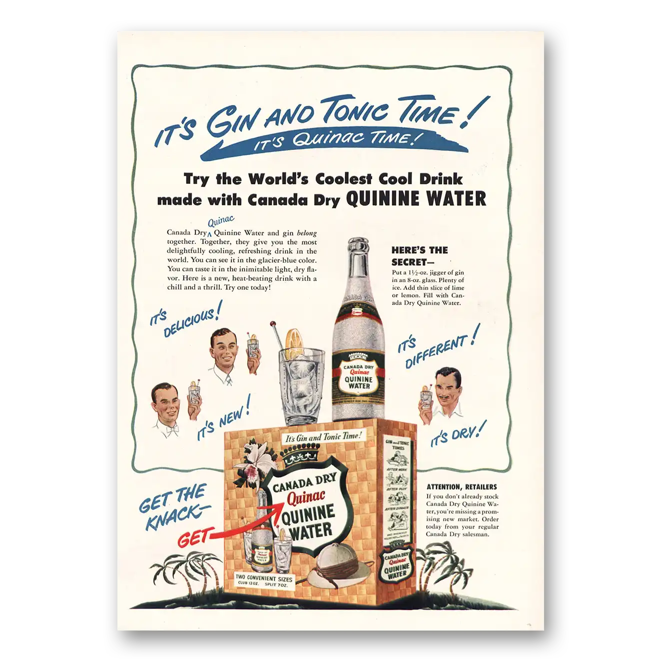 1950 Canada Dry Gin and Tonic Time Vintage Magazine Print Ad