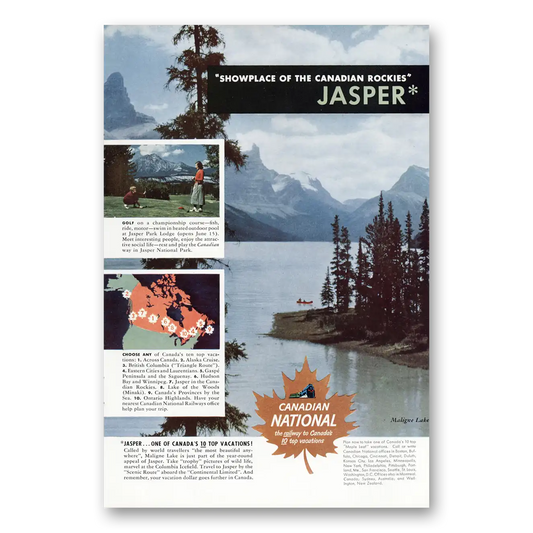 1950 Canadian National Railways Showplace of the Canadian Rockies Jasper Vintage Magazine Print Ad