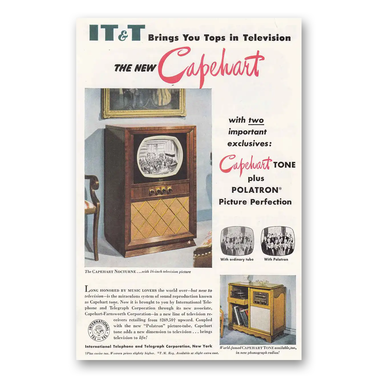 1950 Capehart Television Polatron Vintage Magazine Print Ad