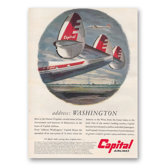 1950 Capital Airlines Address Washington Vintage Magazine Print Ad