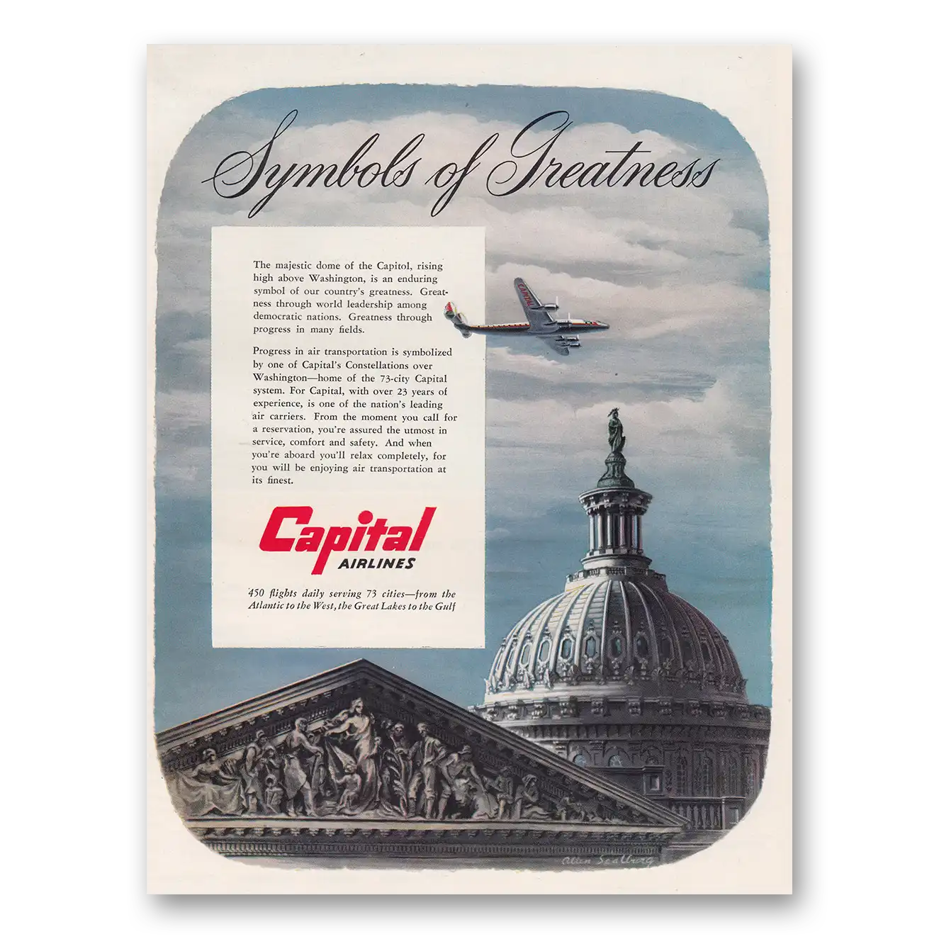 1950 Capital Airlines Symbol of Greatness Majestic Dome Vintage Magazine Print Ad