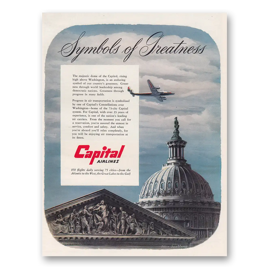 1950 Capital Airlines Symbol of Greatness Majestic Dome Vintage Magazine Print Ad