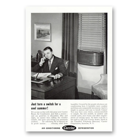 1950 Carrier Air Conditioning Just Turn a Switch Vintage Magazine Print Ad