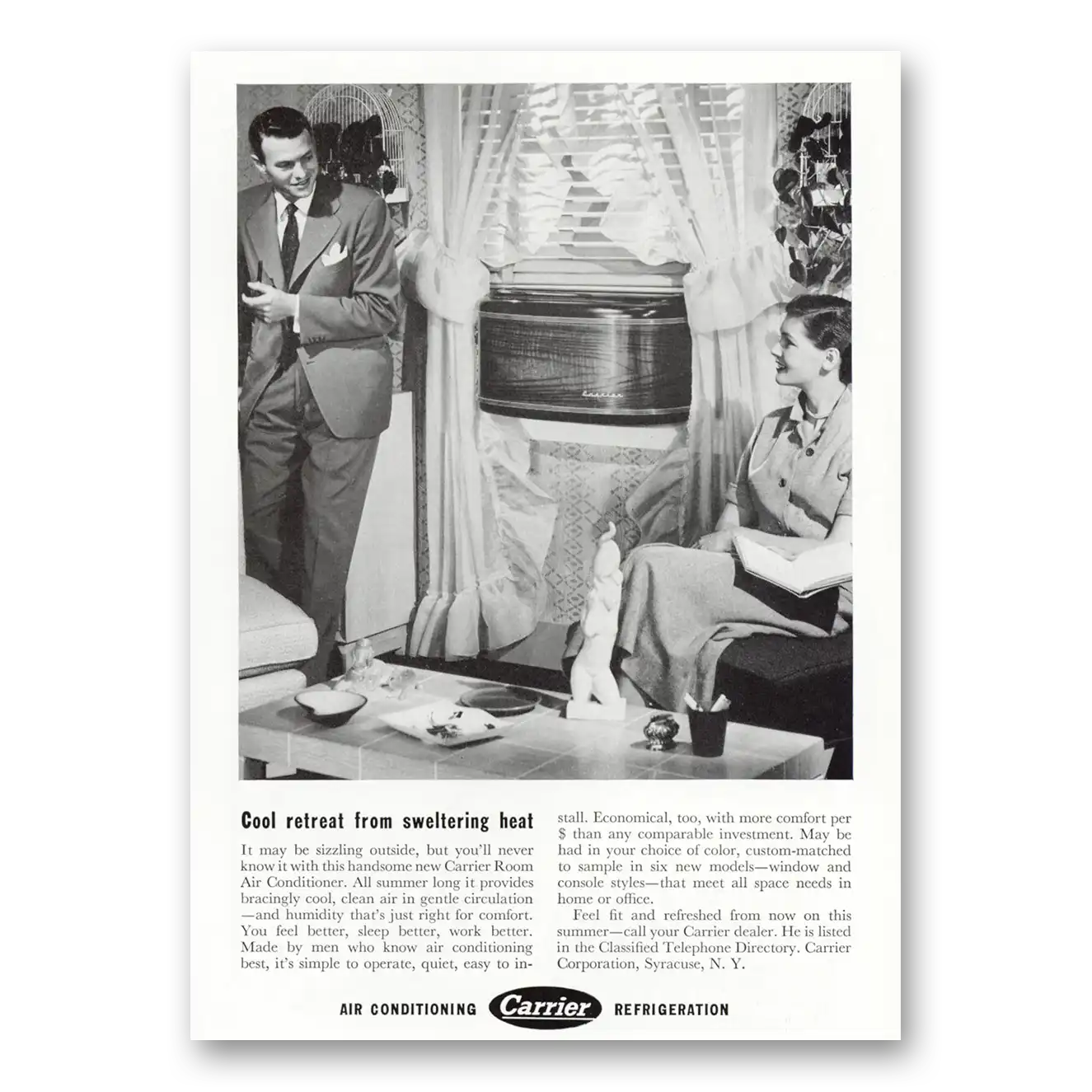 1950 Carrier Air Conditioning Cool Retreat Vintage Magazine Print Ad